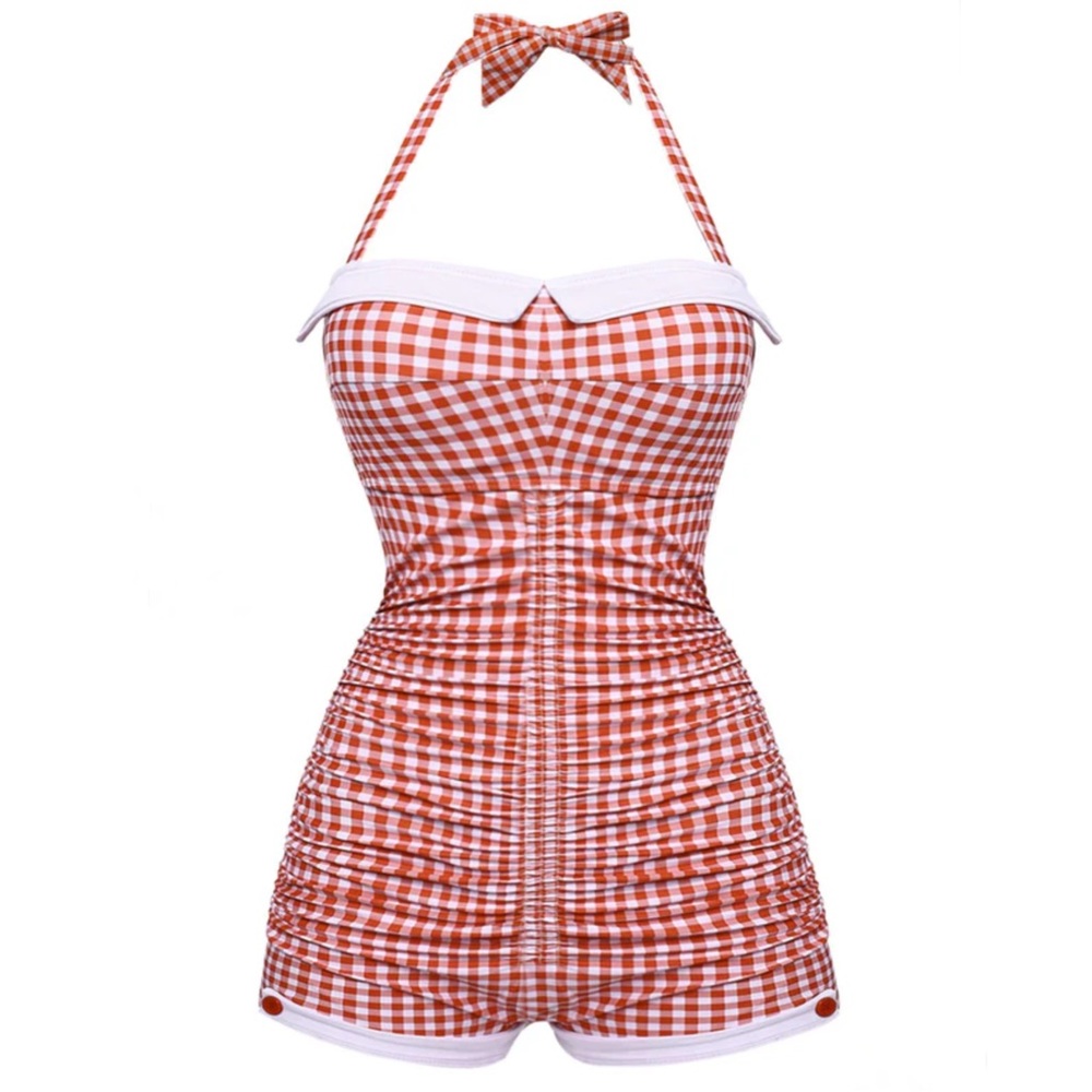 SOLD Red Gingham retro style swimsuit